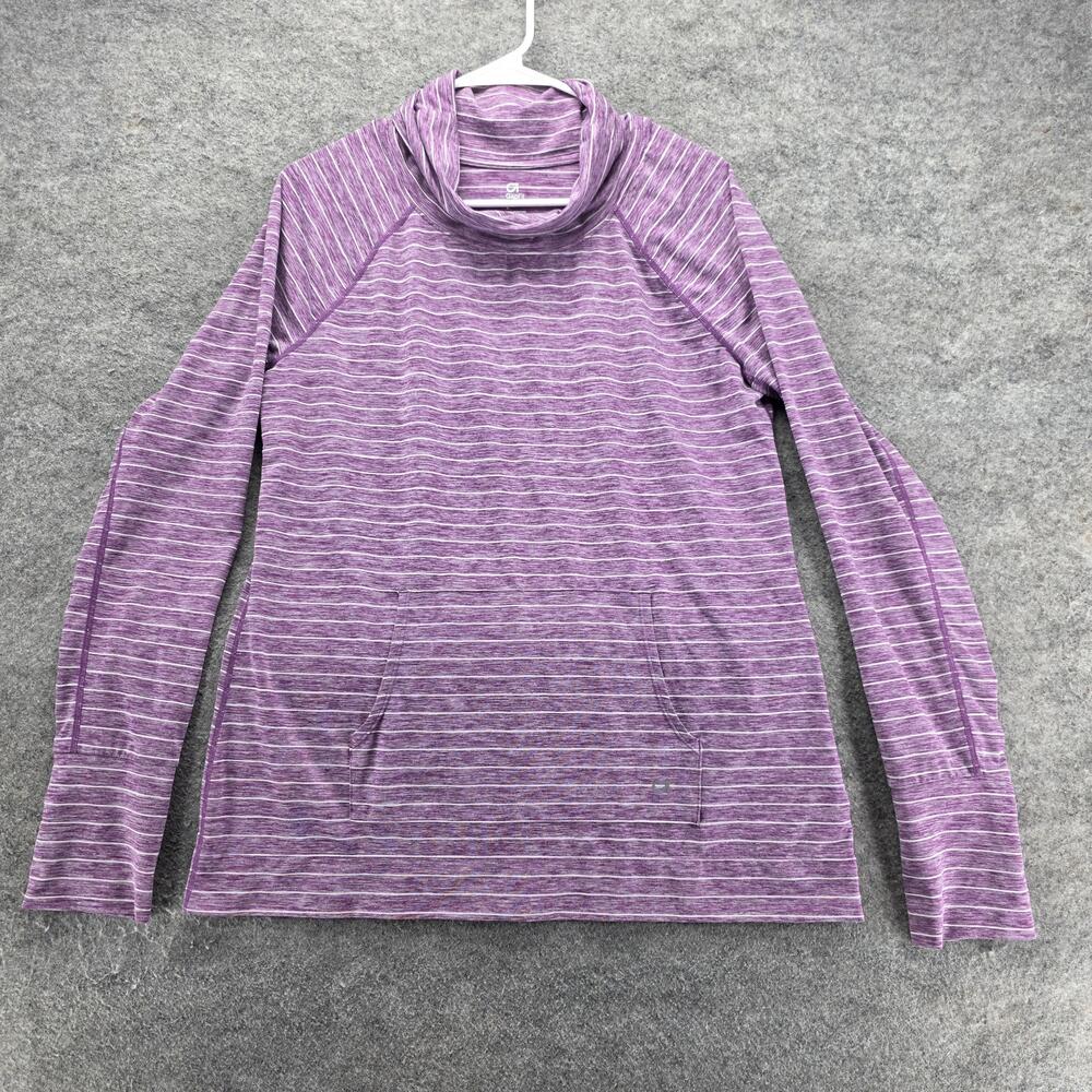 GapFit Pullover Womens Large Pink Striped Mock Neck Stretch Athletic Shirt